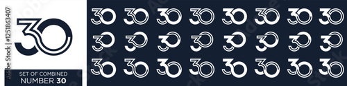 collection of creative number 30 logo designs. abstract thirty design vector illustration