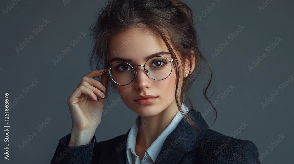 Professional Woman with Glasses for Business and Strategy Report Professional Woman with Glasses for Business and Strategy Report