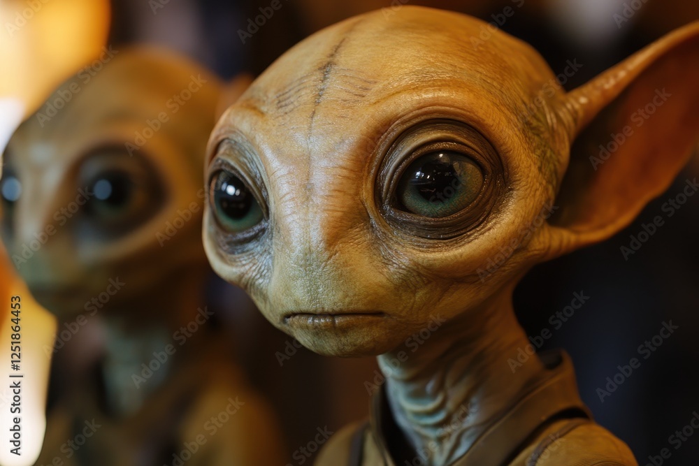 Close-up of a Realistic Alien Creature with Large Eyes and Pointy Ears Close-up of a Realistic Alien Creature with Large Eyes and Pointy Ears