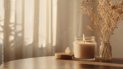 Decorative Scented Candles in Open Jar on Table
