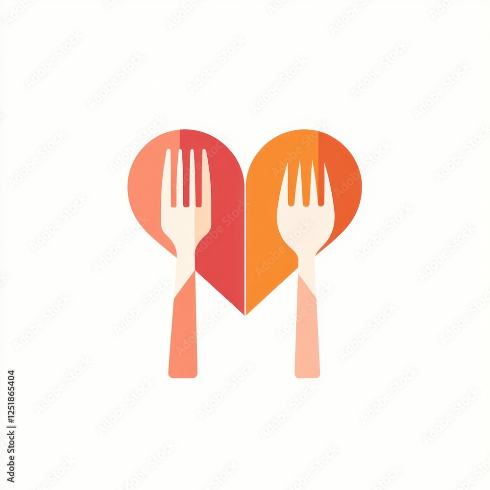 Heart-shaped logo with forks, food concept, restaurant, love of eating Heart-shaped logo with forks, food concept, restaurant, love of eating