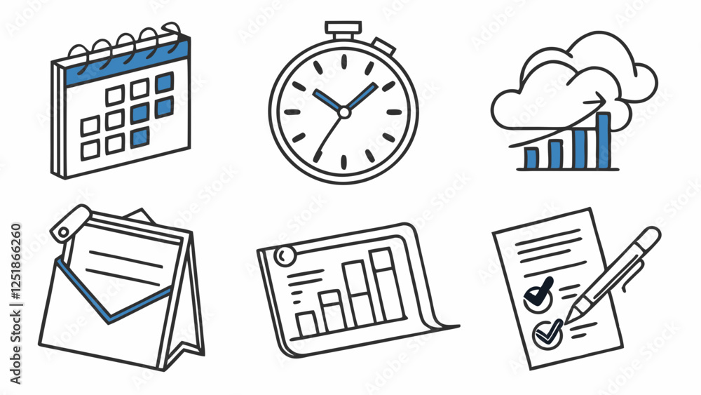 Fototapeta premium Simple Vector Icons Representing Productivity Tools