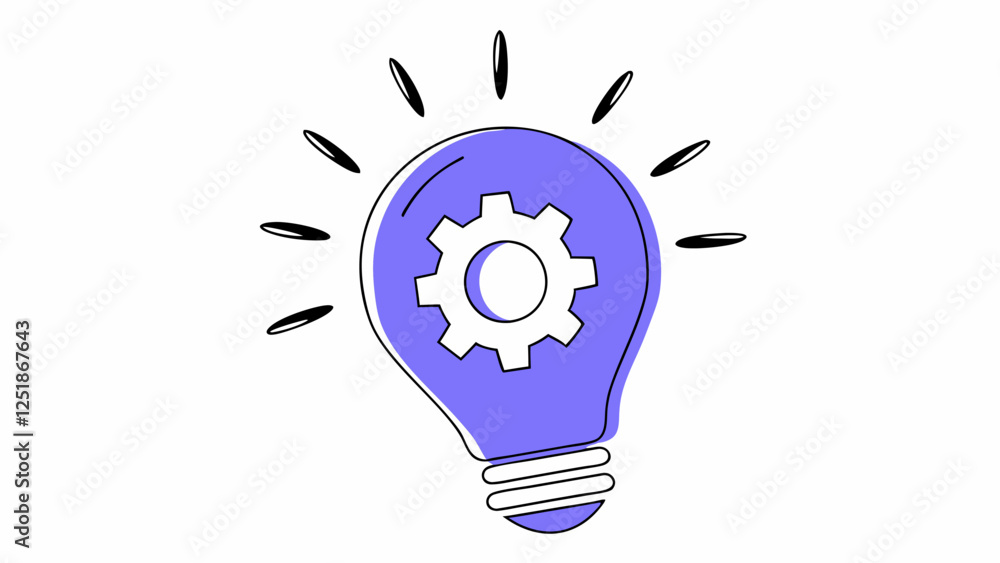 A purple light bulb with a gear inside symbolizes the concept of innovation and creative solutions. Black strokes emanate from the bulb, suggesting bright ideas or inspiration.AI A purple light bulb with a gear inside symbolizes the concept of innovation and creative solutions. Black strokes emanate from the bulb, suggesting bright ideas or inspiration.AI