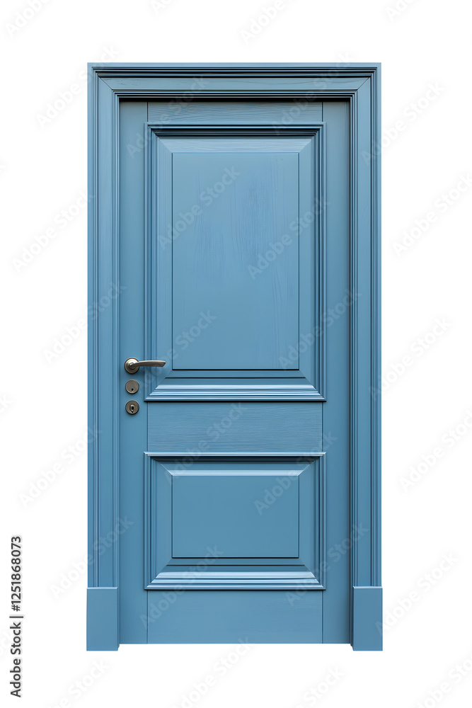 Naklejka premium Classic molded framed entry wooden blue door, isolated on white background