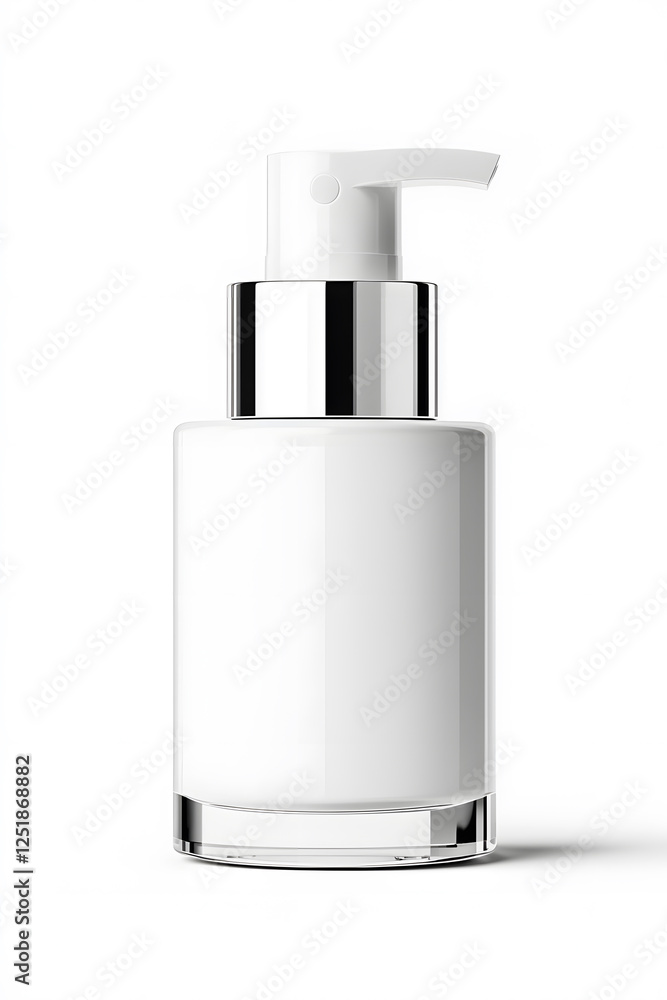 Cosmetic serum pump white bottle, dispenser container mock up. Foundation cream jar, airless pump dispenser design isolated on white background Cosmetic serum pump white bottle, dispenser container mock up. Foundation cream jar, airless pump dispenser design isolated on white background