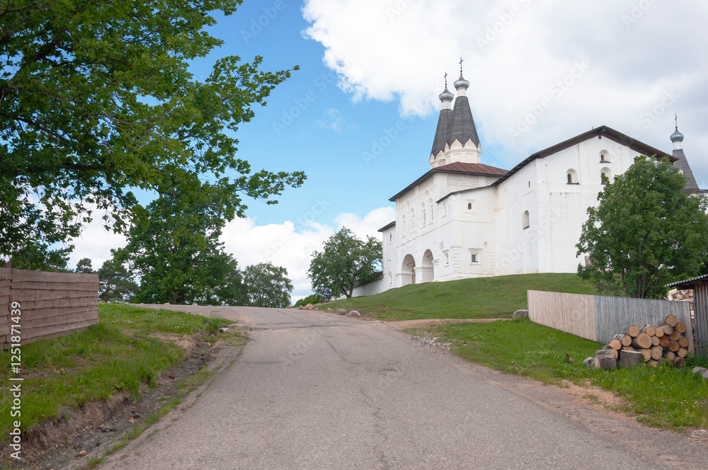 Fototapeta premium Road leading to the Ferapontov Monastery. Ferapontovo village, Vologda region, Russia