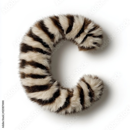 Unique letter C designed with zebra fur created on a clean white background for artistic and educational purposes