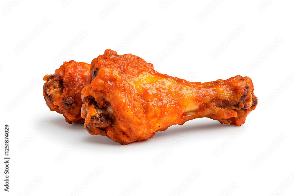Fried chicken leg with a crispy coating isolated on white background Fried chicken leg with a crispy coating isolated on white background
