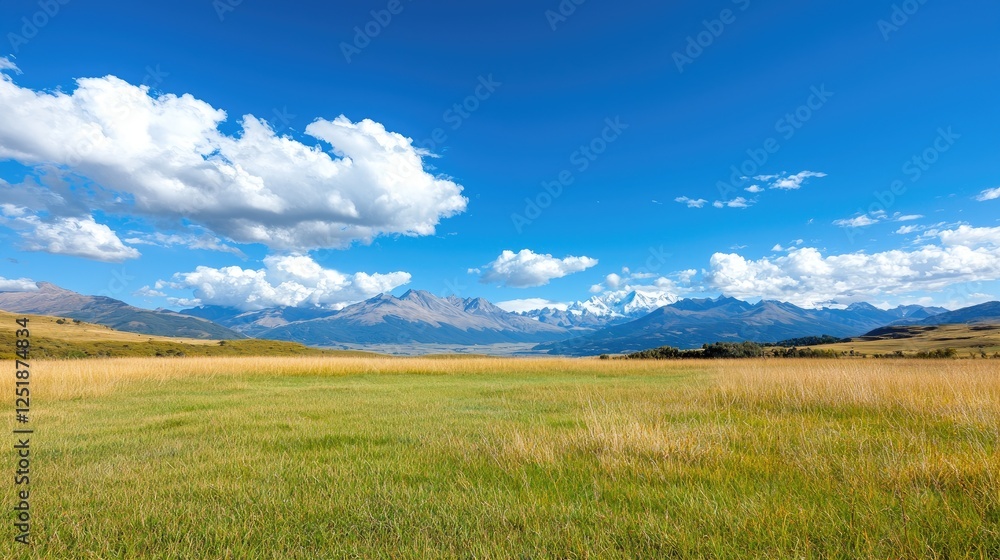 Obraz premium Sunny Meadow Landscape with Mountains