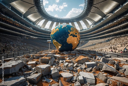 Viewpoint of the Crumbled World Assembly Site with Interactive Globe Backdrop photo