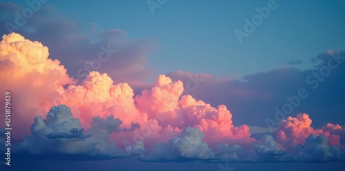 Muted hues of clouds against deepening blue sky at sunset, landscape, serene, hues photo