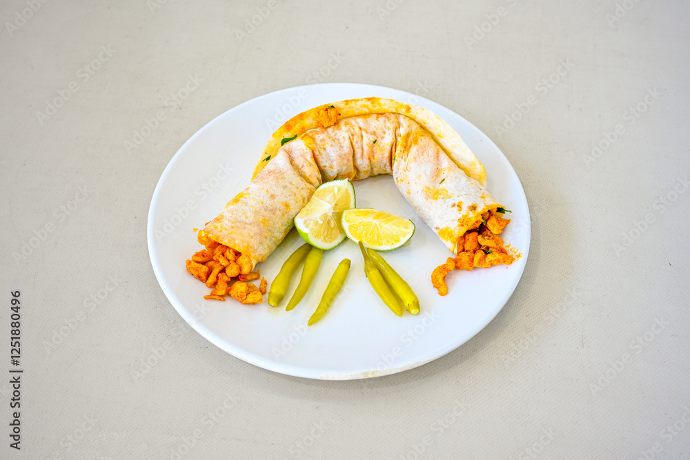 Meat, chicken shawarma kebab with yogurt and fried butter sauce .Tantuni Special. durum Yogurtlu tantuni. Ekmek arasi tantuni. Meat, chicken shawarma kebab with yogurt and fried butter sauce .Tantuni Special. durum Yogurtlu tantuni. Ekmek arasi tantuni.