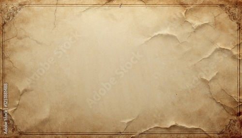 Vintage Parchment Paper Background with Ornate Border and Textured Surface