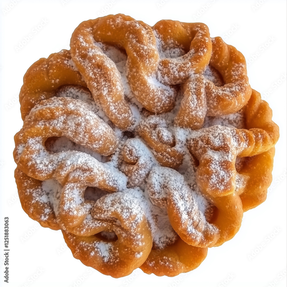 Top down view of Funnel Cake, isolated on white, food setting Top down view of Funnel Cake, isolated on white, food setting