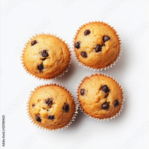 Top view of Muffins, isolated on white, photorealistic food