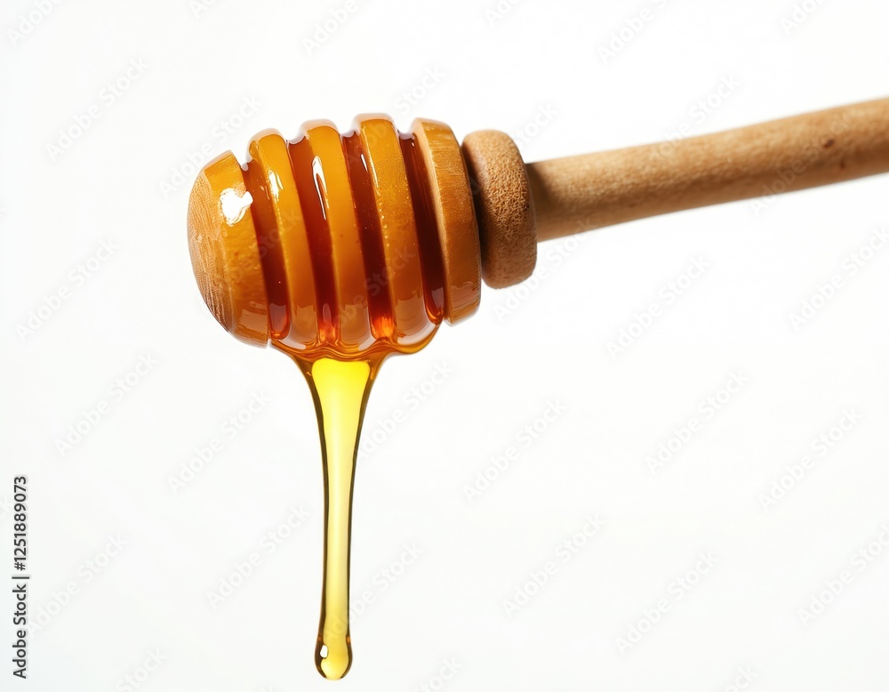 Wooden dripper stick with honey on transparent backdrop. Gold nectar drips. Photo suits food blog about healthy eating and organic products for breakfast or dessert topping. Natural sweetness concept. Wooden dripper stick with honey on transparent backdrop. Gold nectar drips. Photo suits food blog about healthy eating and organic products for breakfast or dessert topping. Natural sweetness concept.