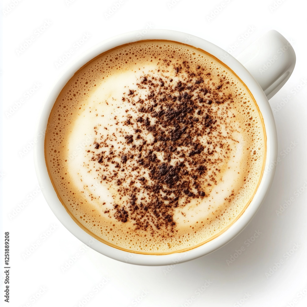 Top down view of Cappuccino, isolated on white, drink setting Top down view of Cappuccino, isolated on white, drink setting