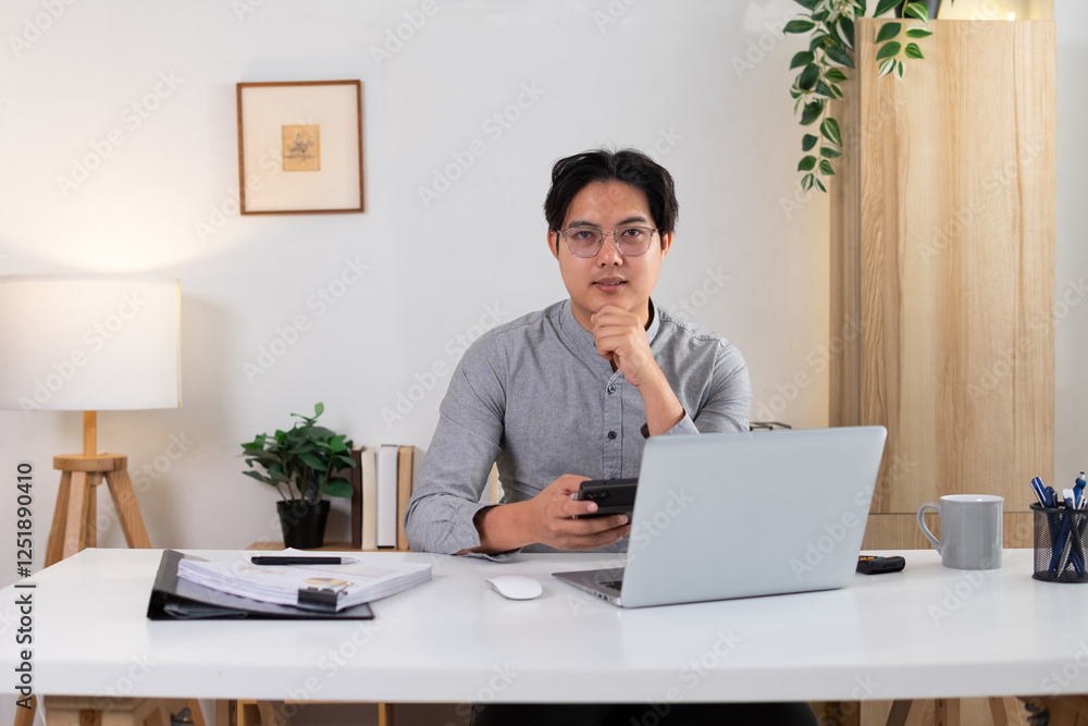 Working man looking at camera front view Working man looking at camera front view