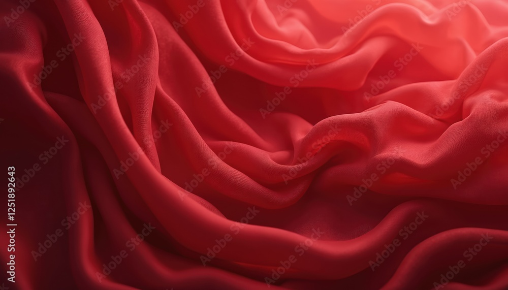Obraz premium Close-up of flowing red silk fabric with luscious textures, intricate folds creating sense of elegance, luxury, vibrant movement. Smooth, soft, shiny textile with abstract decorative curves for