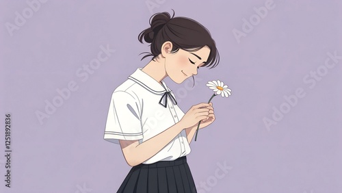 School Girl Portrait on a Solid Background