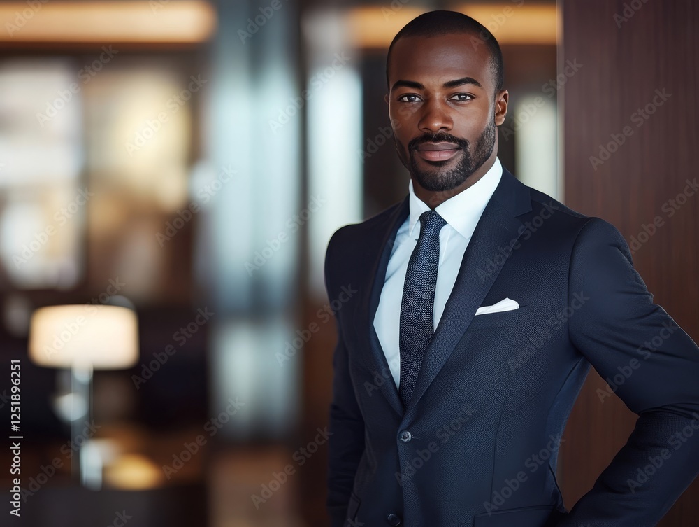 Professional man in suit, exuding confidence in modern office setting. Professional man in suit, exuding confidence in modern office setting.