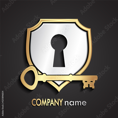 3d silver golden shield with key hole heraldry symbol
