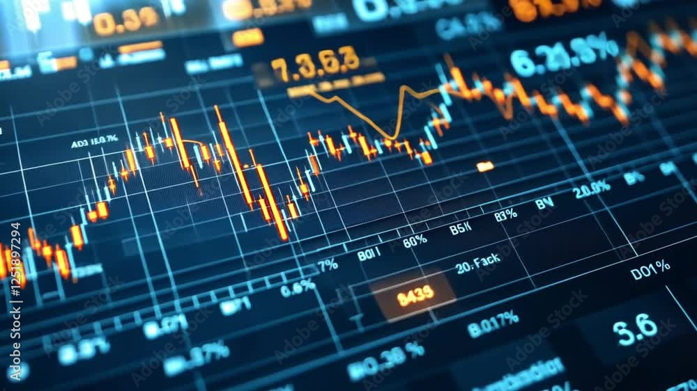 custom made wallpaper toronto digitalA digital stock market chart displays fluctuating financial data, showcasing economic trends, market analysis, and business investments with numerical graphs.