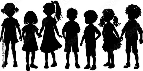 Children kids silhouette set, vector silhouette of children