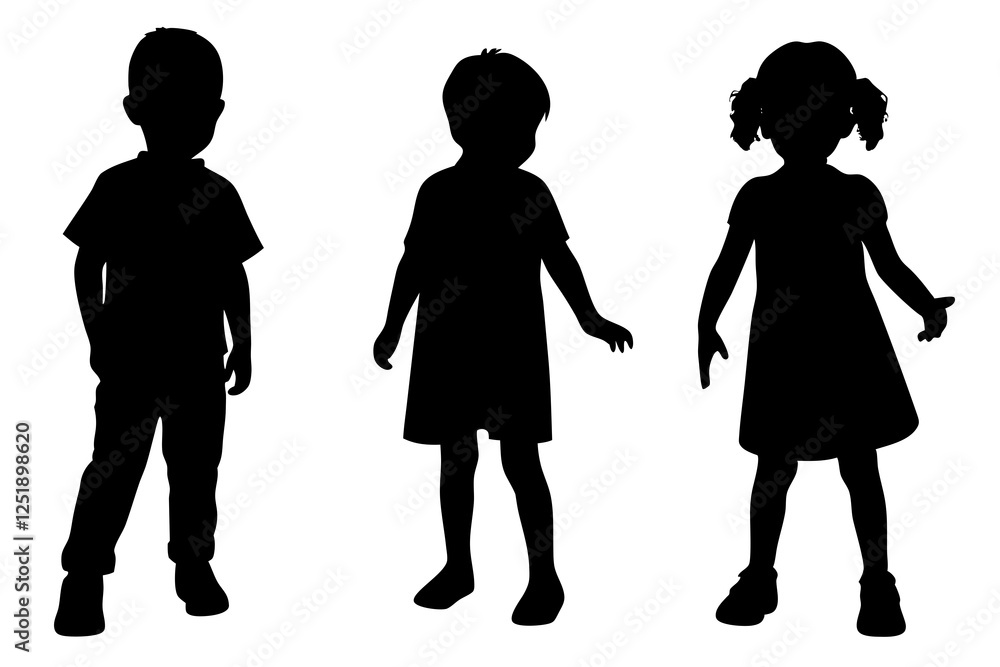 Children kids silhouette set, vector silhouette of children