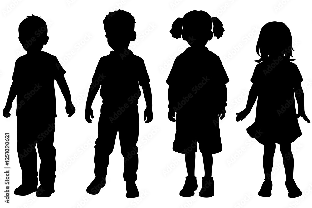 Children kids silhouette set, vector silhouette of children