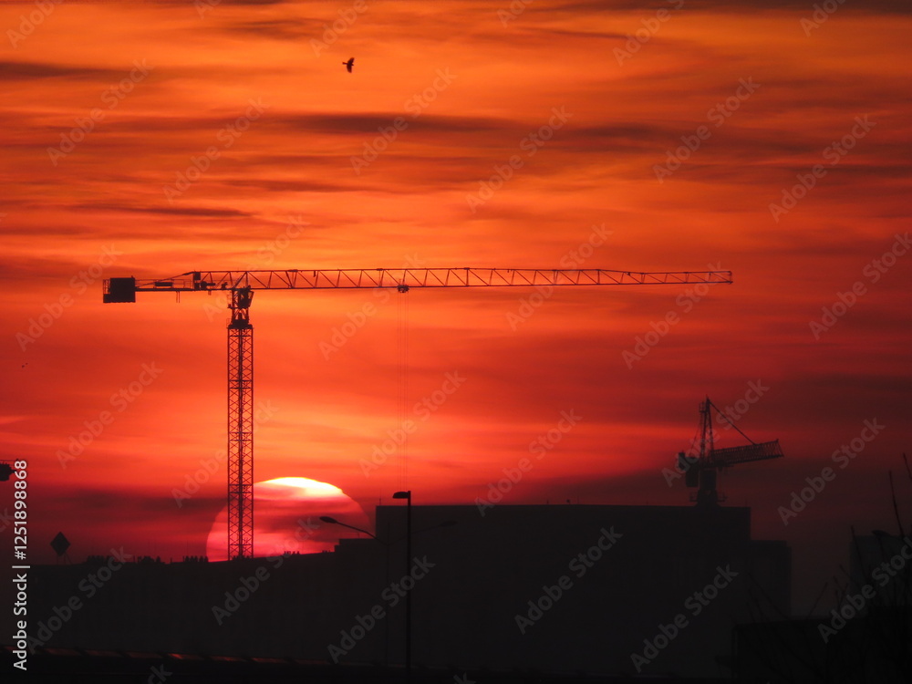 Naklejka premium construction site at sunset