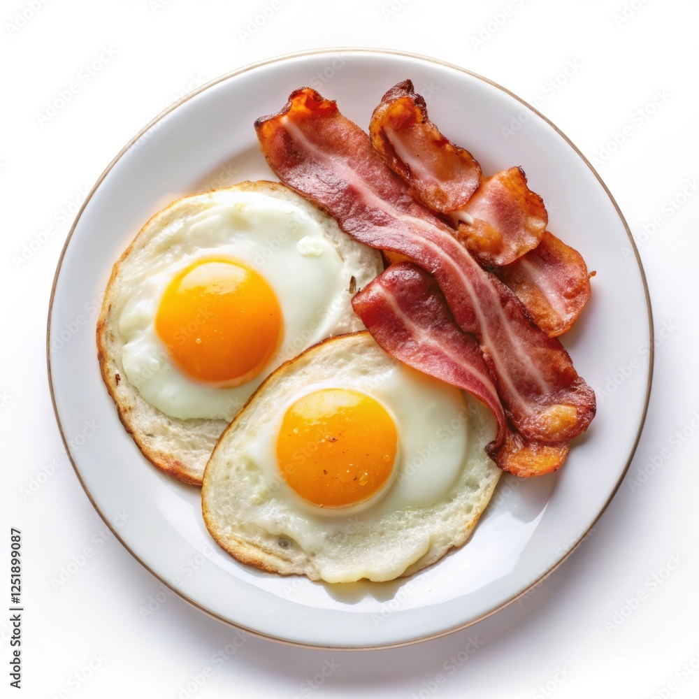 eggs and bacon on plate, isolated eggs and bacon on plate, isolated