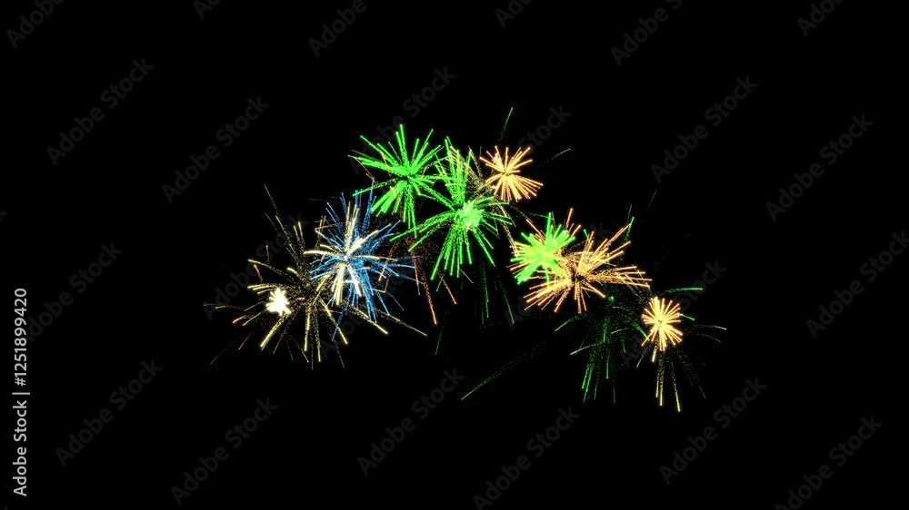 feux d'artifice - différentes couleurs, fond noir - canal alpha séparé