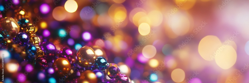 Abstract Blurred Background of Tangled Mardi Gras Beads with Soft Festive Glow and Rich Jewel-Toned Colors Abstract Blurred Background of Tangled Mardi Gras Beads with Soft Festive Glow and Rich Jewel-Toned Colors
