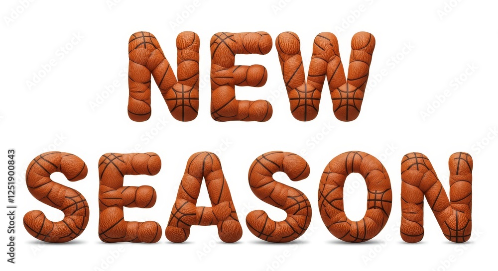 New Season Basketball - A vibrant image symbolizing new beginnings, teamwork, competition, and athletic achievement. Basketball-textured letters announce the start of a fresh season. New Season Basketball - A vibrant image symbolizing new beginnings, teamwork, competition, and athletic achievement. Basketball-textured letters announce the start of a fresh season.
