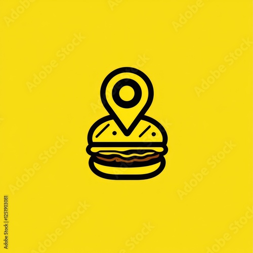 Simple burger location icon on yellow background photo