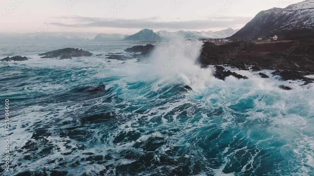 Majestic Waves Powerfully Crashing on the Picturesque Rocky Shoreline of the Ocean Majestic Waves Powerfully Crashing on the Picturesque Rocky Shoreline of the Ocean