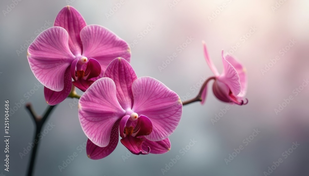 Soft focus on red orchids amidst the subtle texture of a light grey veil, nature, bloom, misty