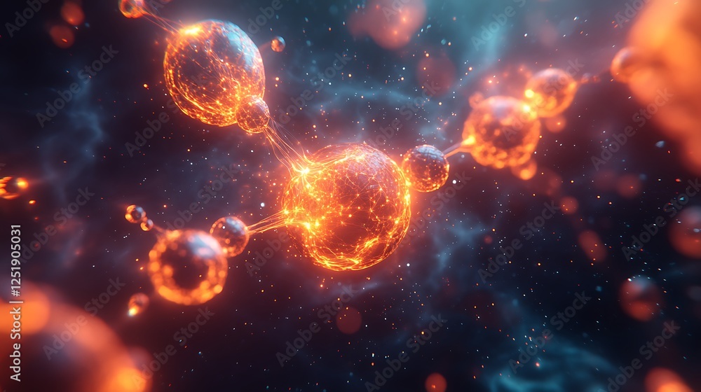 Floating molecular clusters interconnected by glowing threads of energy Floating molecular clusters interconnected by glowing threads of energy