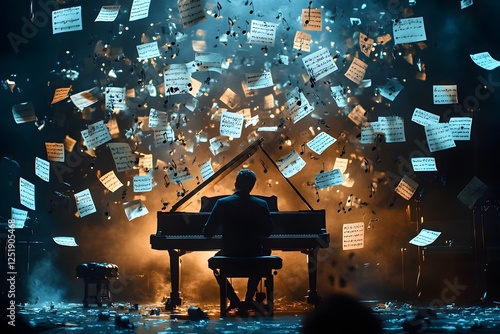 Virtuoso Pianist Performing Dramatic Musical Masterpiece on Glowing Stage