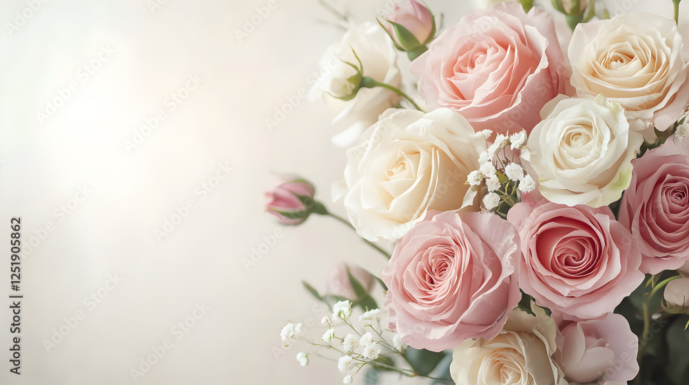 un fondo claro con espacio de copia con un ramo de flores estilo rosa en colores pastel beige y rosa para evento o decoracion adorno para boda o dia de la madre fondo elegante un fondo claro con espacio de copia con un ramo de flores estilo rosa en colores pastel beige y rosa para evento o decoracion adorno para boda o dia de la madre fondo elegante