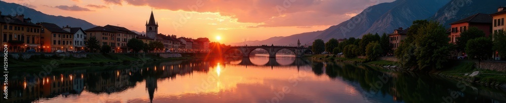 Sunset on the Adige River in Verona's picturesque valley, rivers, Adige river Sunset on the Adige River in Verona's picturesque valley, rivers, Adige river