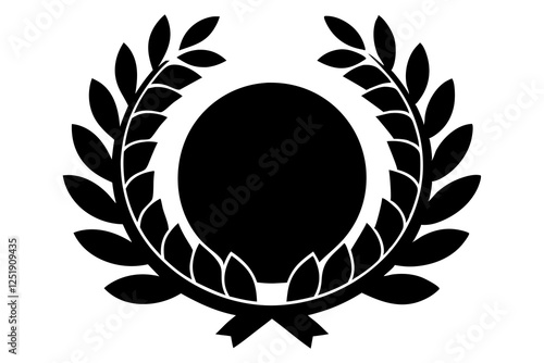 Set black silhouette circular laurel foliate, wheat and oak wreaths depicting an award, achievement, heraldry, nobility on white background