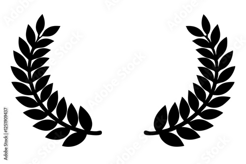 Set black silhouette circular laurel foliate, wheat and oak wreaths depicting an award, achievement, heraldry, nobility on white background