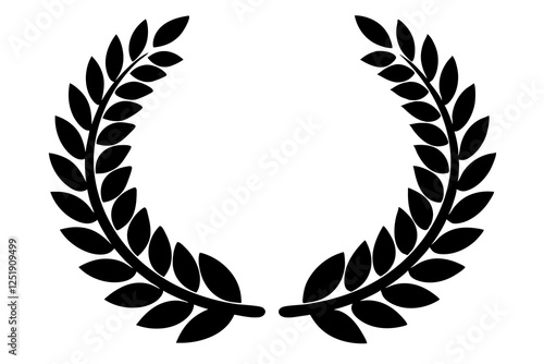 Set black silhouette circular laurel foliate, wheat and oak wreaths depicting an award, achievement, heraldry, nobility on white background