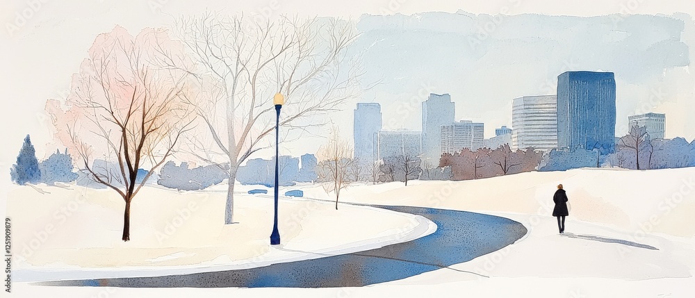 Winter walk in urban park cityscape landscape art tranquil environment serene viewpoint Winter walk in urban park cityscape landscape art tranquil environment serene viewpoint