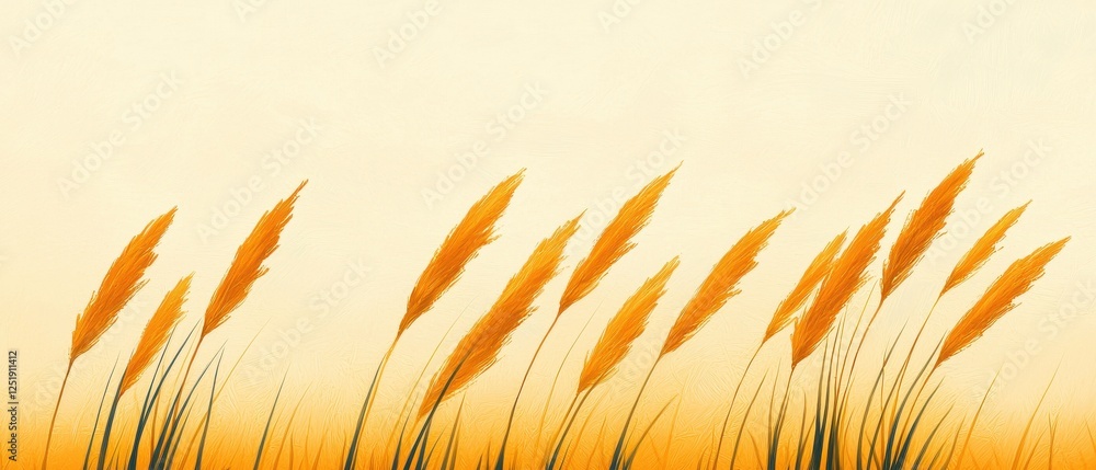 Golden grasses swaying in the breeze open field nature serene environment wide angle tranquility