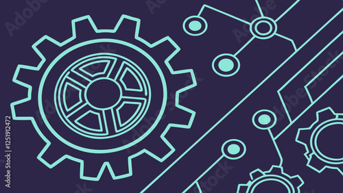 Illustration of Gears and Circuit Boards in Futuristic Tech Design