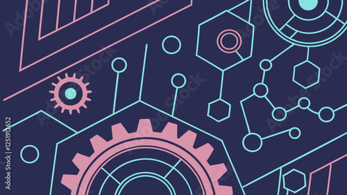 Abstract Digital Circuit Board with Gears and Mechanical Components