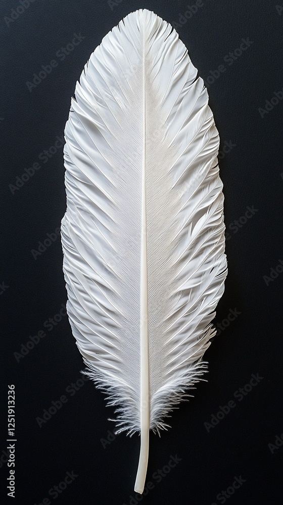 White feather against black background, nature detail White feather against black background, nature detail